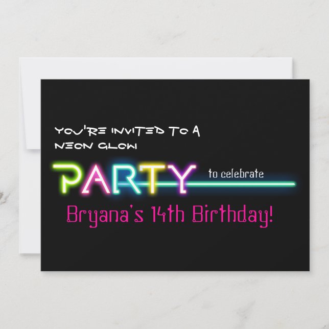 Convites Festa do Clube de Luzes Brilhantes do PARTITY Neon (Frente)