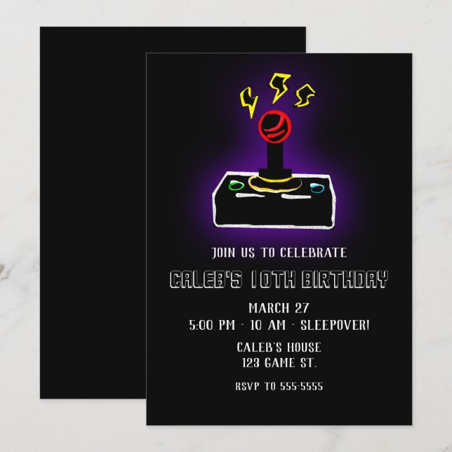Convites Festa do Controle de Joystick de Video Game Retro  (Frente/Verso)