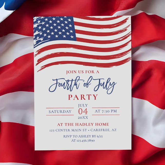 Convites Festa do Dia 4 de Julho com Bandeira Americana (Criador carregado)