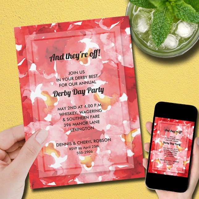 Convites Festa do Dia da Colagem de Rosas (Red roses collage Derby day party invitations, PRINTED and/or INSTANT DOWNLOAD)