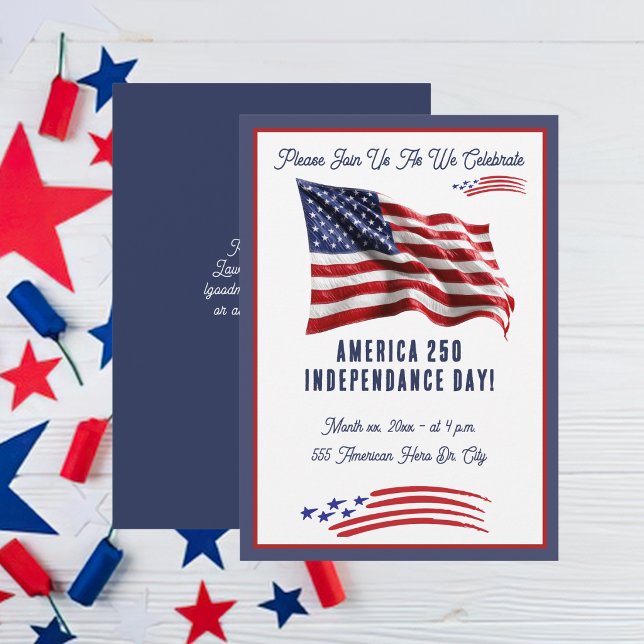 Convites Festa do Dia da Independência da Bandeira American (July 4th American Flag Independence Day Party Invitation)