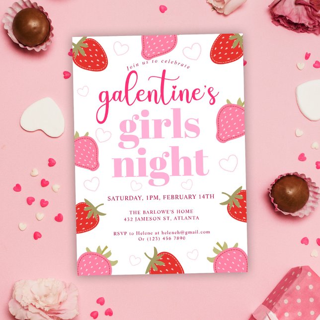 Convites Festa do Dia da Menina Gente Bonita (Cute Fun Girly Galentine's Day Party Invitation)