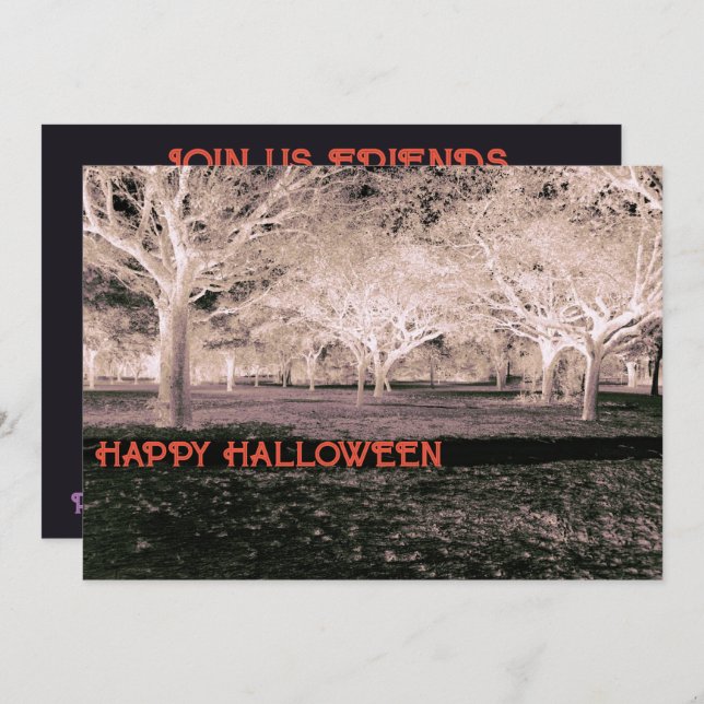 Convites Festa do Dia das Bruxas Branca e Negra - Florestas (Frente/Verso)