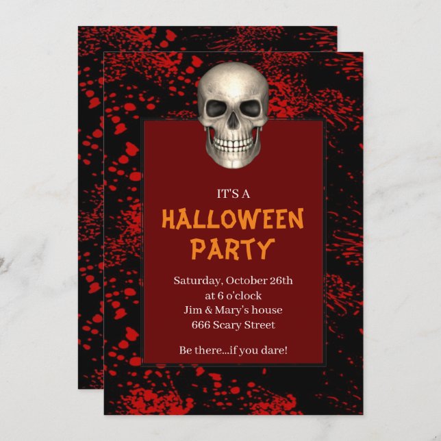 Convites Festa do Dia das Bruxas com sangue derramado pelo  (Frente/Verso)