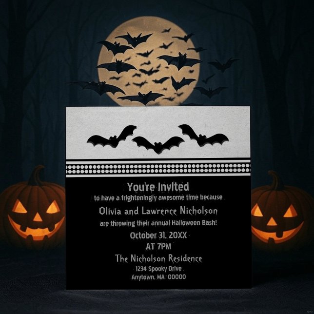 Convites Festa do Dia das Bruxas, Convidado, Cinza de Luz (Light Gray Gone Batty Halloween Party Invitation)