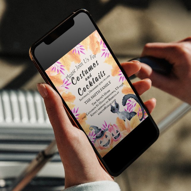 Convites Festa do Dia das Bruxas de Gatos e Cocktail (Criador carregado)