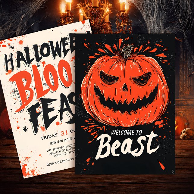 Convites Festa do Dia das Bruxas de Grin Pumpkin (Criador carregado)