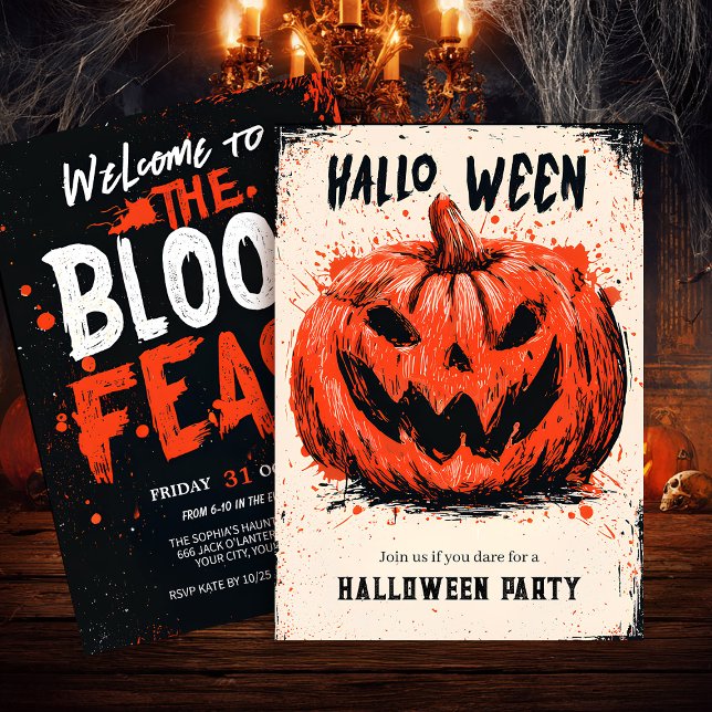 Convites Festa do Dia das Bruxas de Grin Pumpkin (Criador carregado)