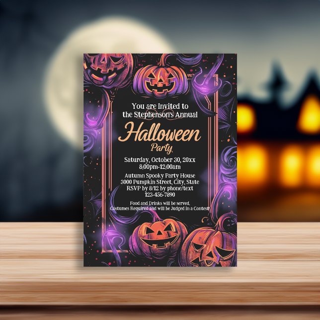 Convites Festa do Dia das Bruxas de Swirl Jack-O-Lantern (halloween party invitation)