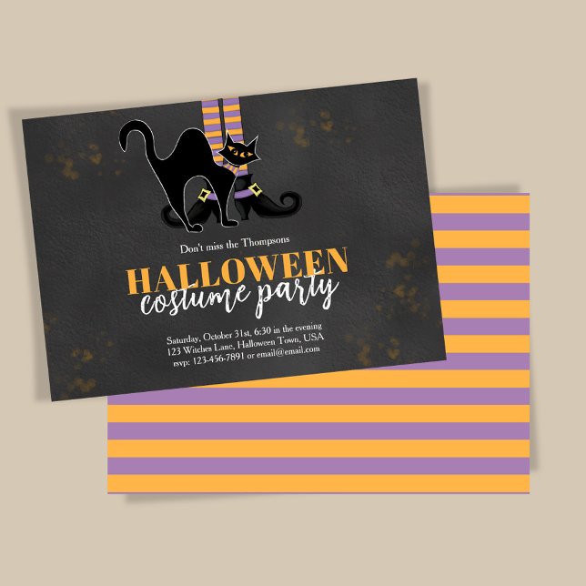 Convites Festa do Dia das Bruxas Negras de Bruxas Bonitas (Halloween costume party whimsical invitations.)