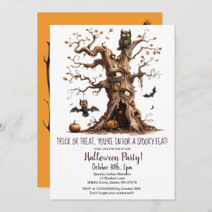 Convites Festa do Dia das Bruxas Spooky Tree Bats Pumpkins 