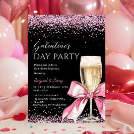 Convites Festa do Dia de Galentine Champanhe Rosa Coquette