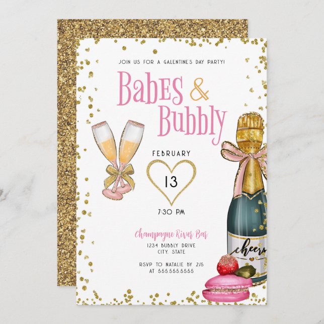 Convites Festa do Dia dos Bebês e Champagne Galentine (Frente/Verso)