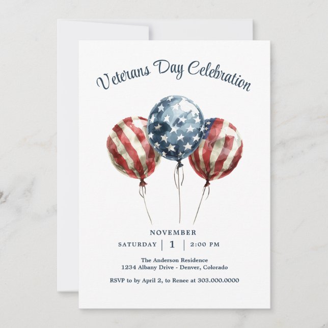 Convites Festa do Dia dos Veteranos Elegantes (Frente)