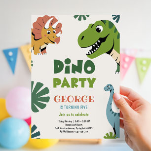 Convites Festa do Dino Divertida e Fofa de 5 Anos