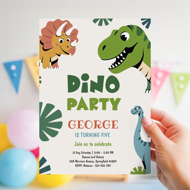 Convites Festa do Dino Divertida e Fofa de 5 Anos (Criador carregado)