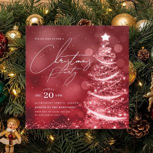 Convites Festa do Elegante Natal Árvore Vermelha de Inverno