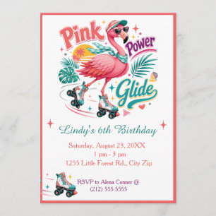 Convites Festa do Flamingo Rosa Fofo em Patins