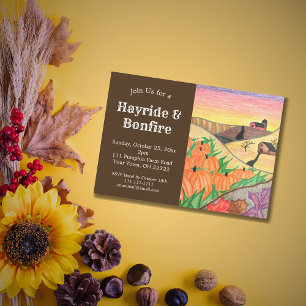 Convites Festa do Halloween Hayride Rustic Autumn Art