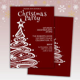 Convites Festa do Natal com Árvore Vermelha e Branca