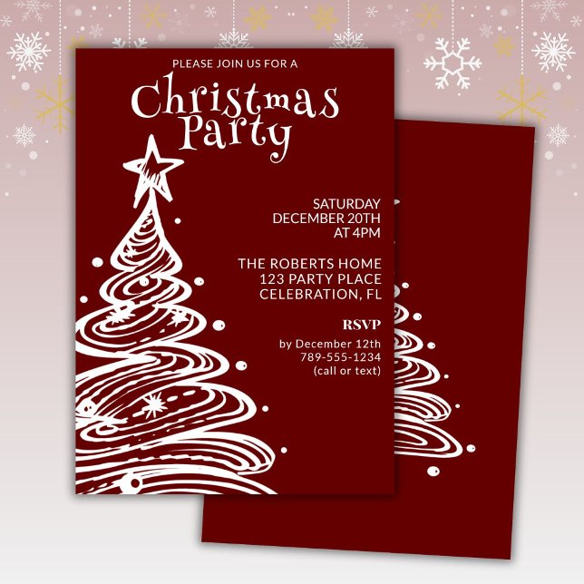 Convites Festa do Natal com Árvore Vermelha e Branca (Criador carregado)