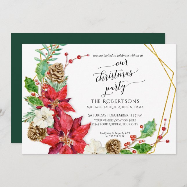 Convites Festa do Natal de inverno, Crescent Wreath (Frente/Verso)