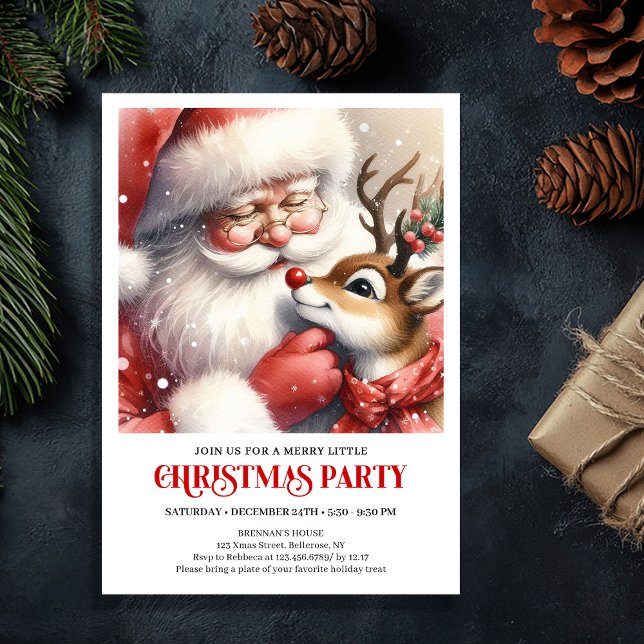 Convites Festa do Papai Noel e Rudolph Noite de Natal Parte (Festive Santa and Rudolph Christmas Eve Night Party Invitation

)