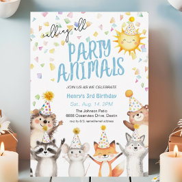 Convites Festa do Partido Confetti, Animais Florestais, Cha