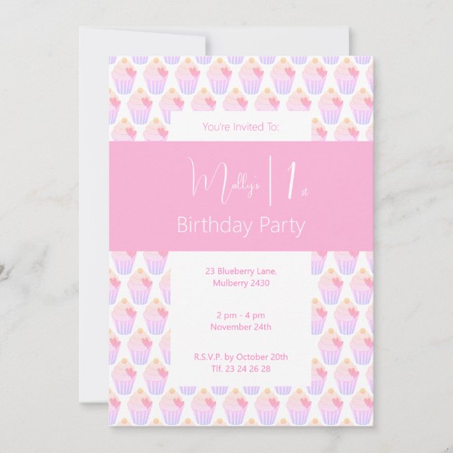 Convites Festa do primeiro aniversario do Cupcakes Rainbow (Frente)