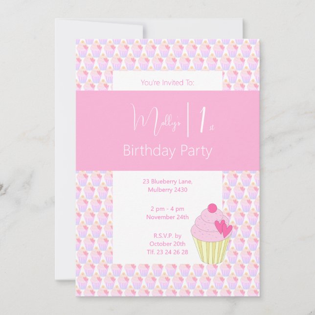 Convites Festa do primeiro aniversario do Cupcakes Rainbow (Frente)