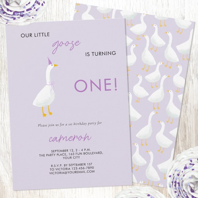 Convites Festa do Primeiro primeiro aniversario de Pequeno  (Our Little Goose is turning one!  Personalized custom text geese themed first 1st birthday invite)