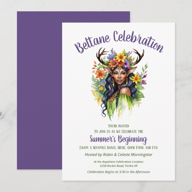 Convites Festa do Sabá Floral da Fada de Verão de Beltane (Frente/Verso)