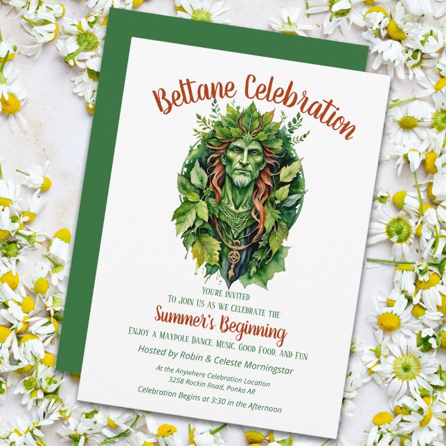 Convites Festa do Sabbat do Deus da Floresta Beltane Celta  (Beltane Celtic Greenman Forest God Sabbat Party Invitation by Pagan Holidays)