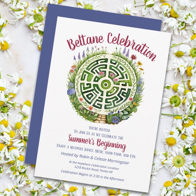 Convites Festa do Sabbat do Labirinto do Jardim Celta de Be (Beltane Celtic Garden Labyrinth Sabbat Party Invitation by the Pagan Holidays shop)