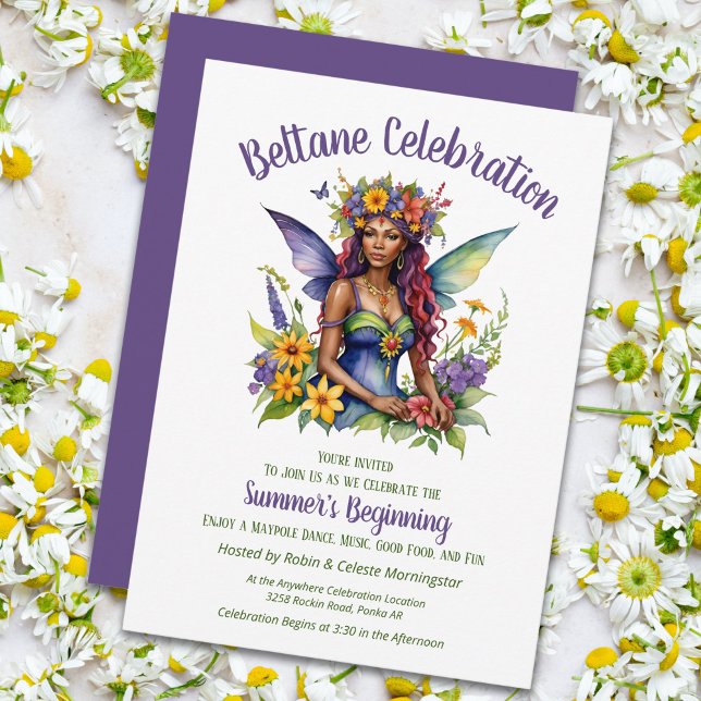 Convites Festa do Sabbat Floral da Fada de Verão de Beltane (Beltane Summer Fairy Floral Sabbat Party Invitation by Pagan Holidays)