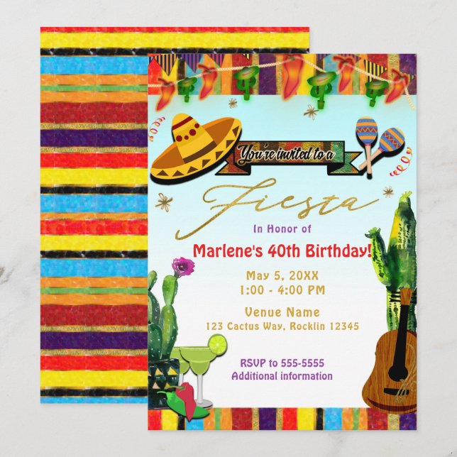 Convites Festa do Southwest Cactus Cinco De Mayo (Frente/Verso)