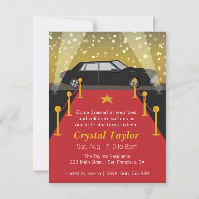 Convites Festa do Tema de Hollywood, Aniversário da Garota (Frente)