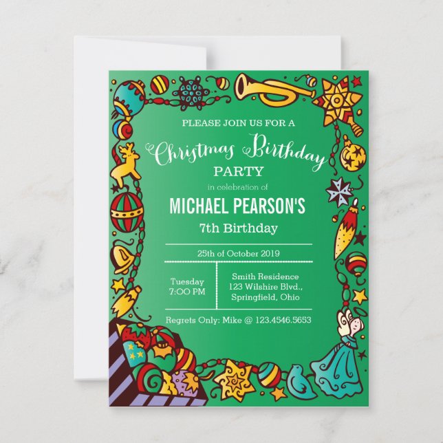 Convites Festa do Tema de Natal de Aniversário (Frente)