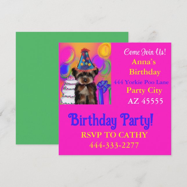 Convites Festa do Yorkie Poo  (Frente/Verso)