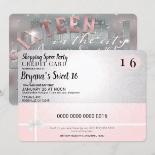 Convites Festa Doce 16 Limusine Cidade Compras Rosa Corado