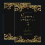 Convites Festa doce 16 Preto e Renda Dourada Elegante<br><div class="desc">Personalize para qualquer evento</div>
