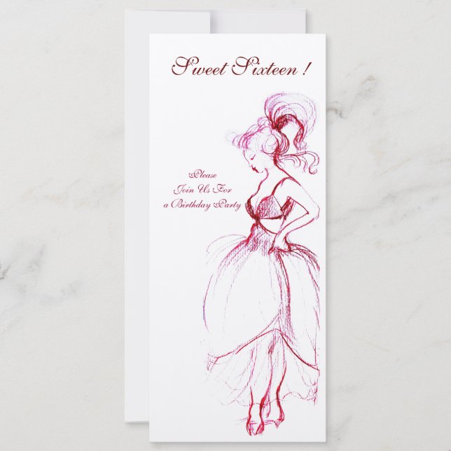 Convites FESTA DOCE DEZESSEIS ANOS, feltro creme rosa verme (Frente)
