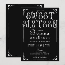 Convites Festa doce dos 16 anos antiga vintage preto e bran
