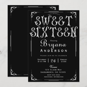 Convites Festa doce dos 16 anos antiga vintage preto e bran