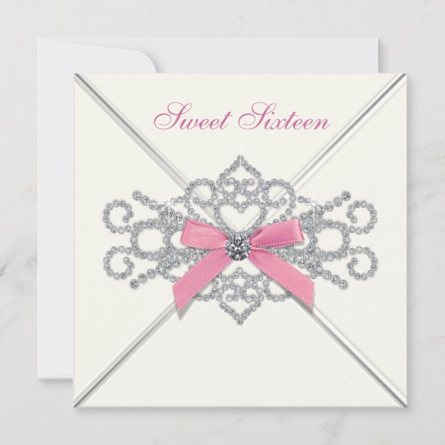 Convites Festa dos 16 Anos Doce Rosa Diamantes Brancos (Frente)