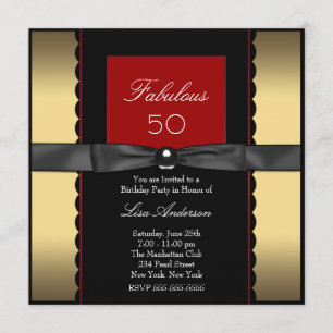 Convites Festa dos 50 anos da Mulher Dourado Preto Vermelho