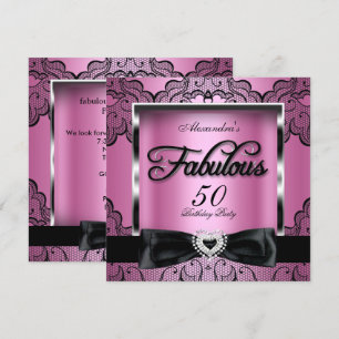 Convites Festa dos 50 anos Fabulosos Rosa Damasco Preto com
