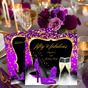 Convites Festa dos 50 Maravilhosos Roxo Magenta Dourado Cha