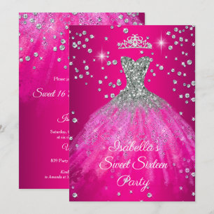 Convites Festa dos Doce Anos vestido ROSA VIVO tiara