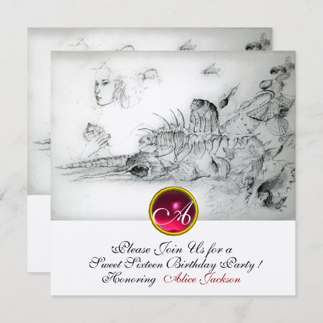 Convites FESTA DOS DOZE ANOS DOCES CONCHAS,Rubis Monograma  (Frente/Verso)